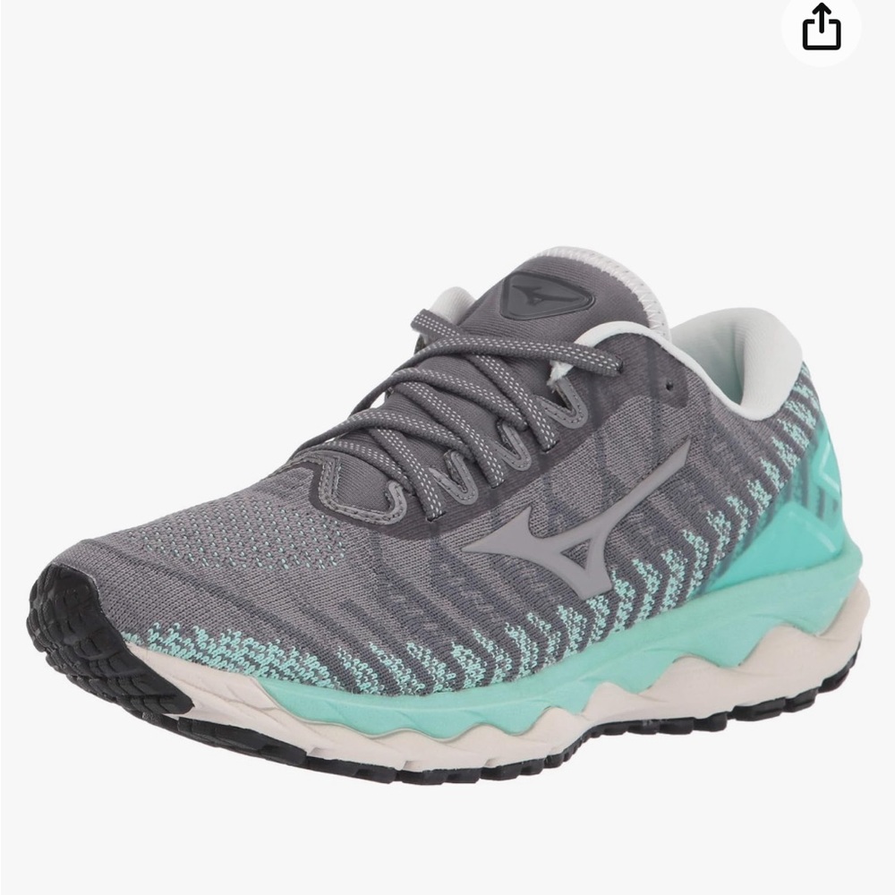 Mizuno Women's Gray and Teal Wave-Style Running Sneakers